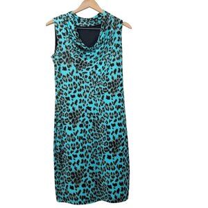 Vivian Wong Teal blue & brown leopard print Lined  Layered scoop neckline.
